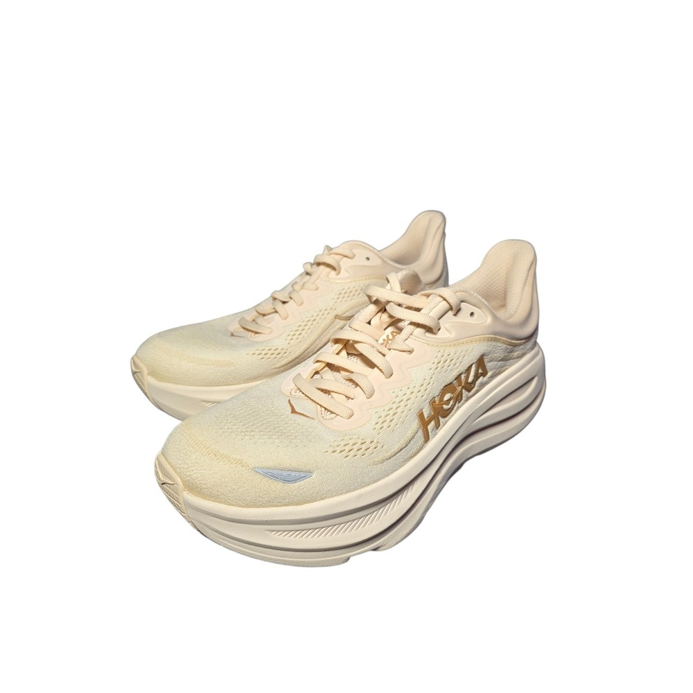 HOKA Bondi 9 Running Shoes Womens 10.5B Beige Cream Max Cushion Sneakers W Bondi
